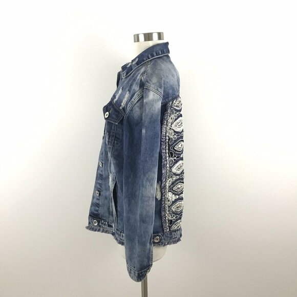 JAASE Jean Jacket Women S Embellished Denim Coat Distressed - Picture 5 of 8